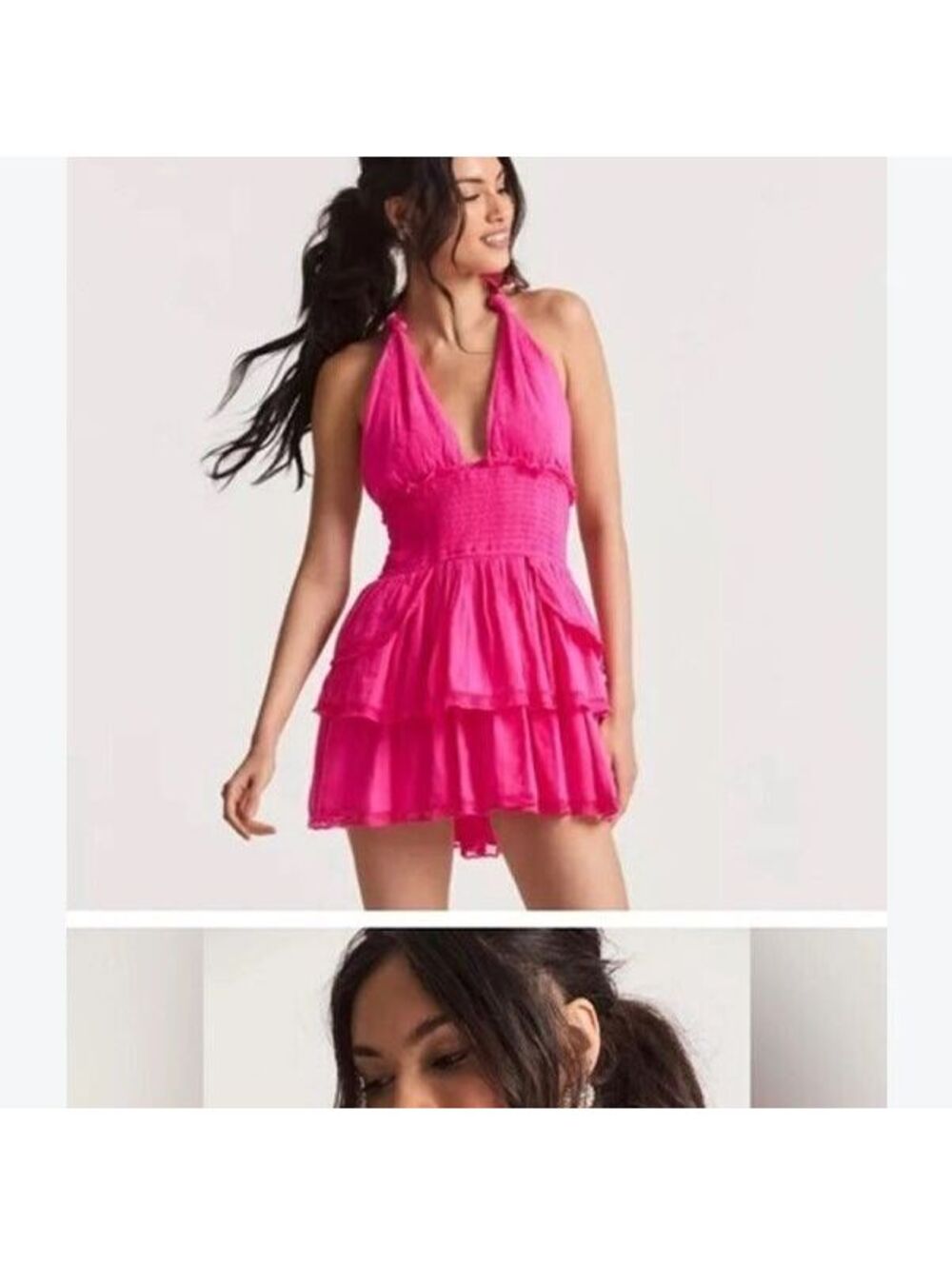 LoveShackFancy Hot Pink Watermelon Halter Mini Halter Dress 100% Cotton Size M